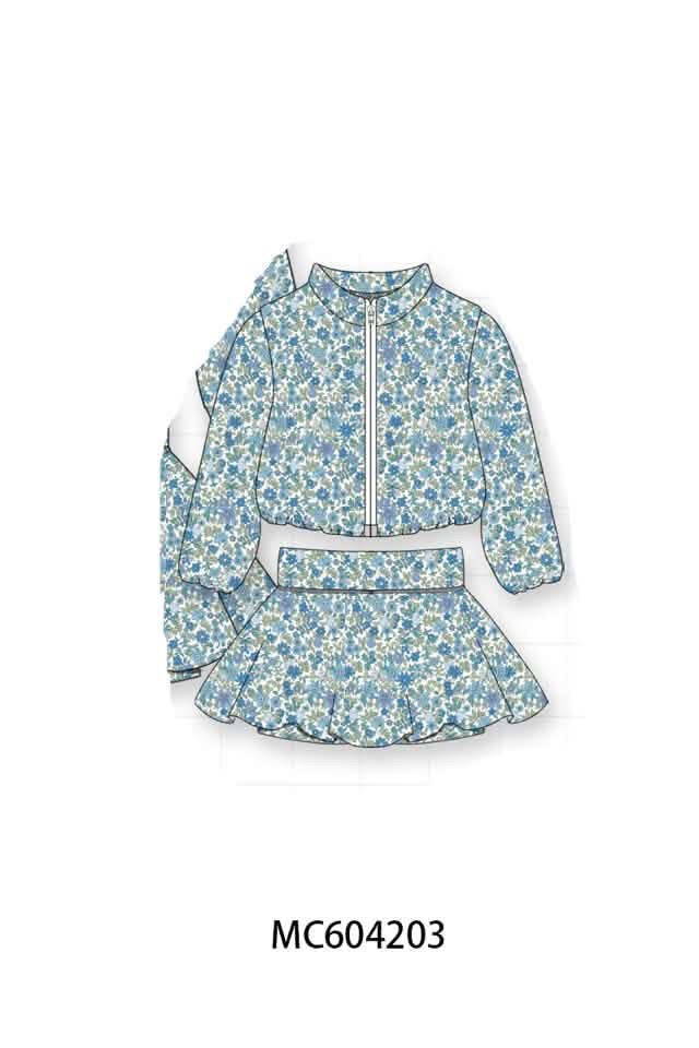 Blue/Green Flower Skirt Set