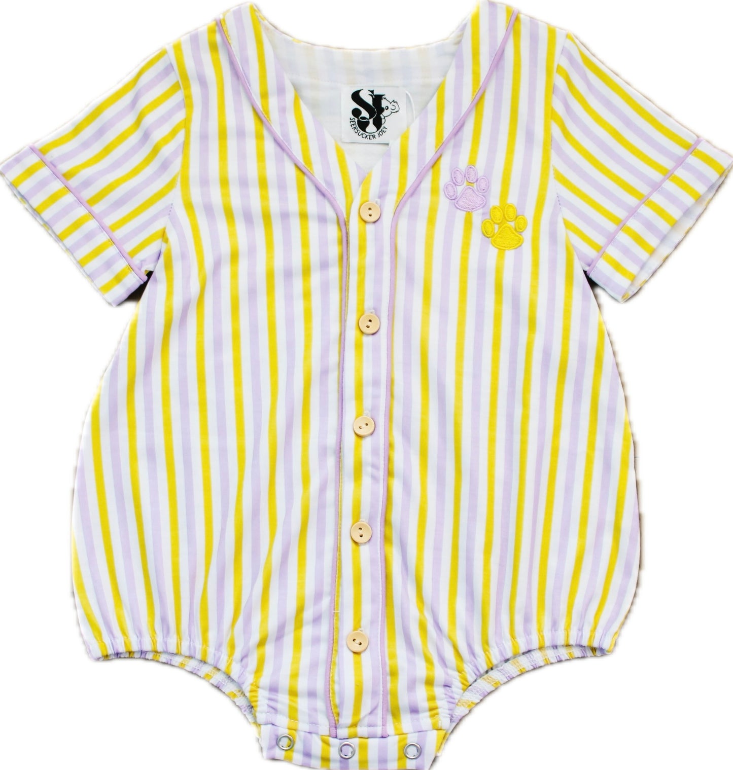 Yellow and purple paw print jersey
