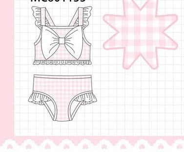 Pink gingham swim eta July