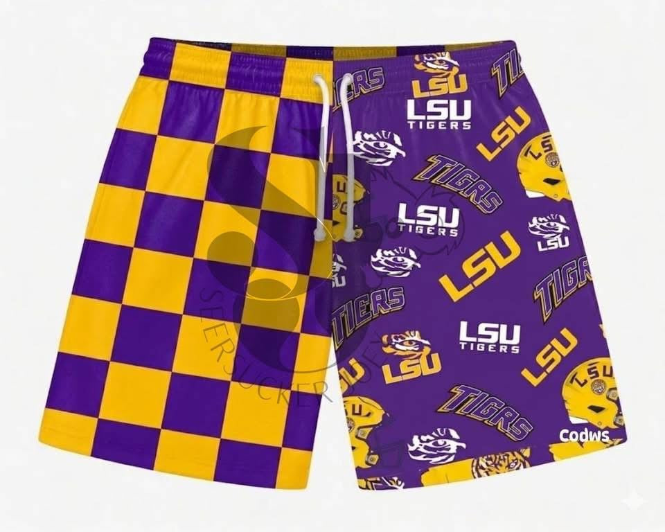 Boys purple and gold shorts eta august