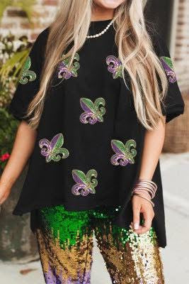 Black Fleur de lis floaty top eta late Jan