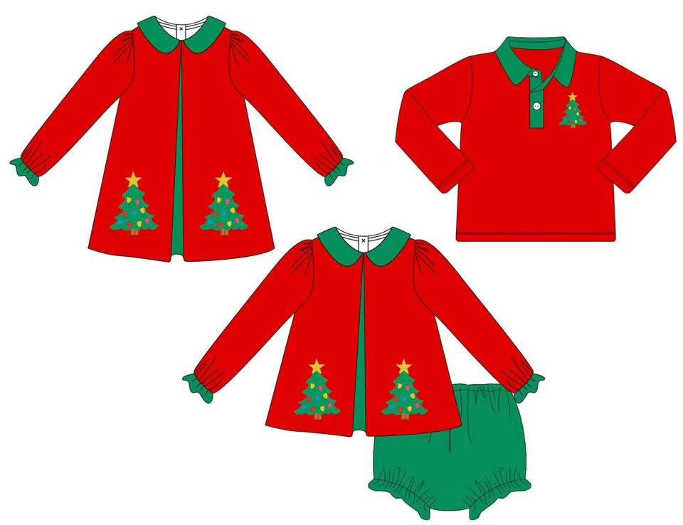 Red and green Christmas trees eta Oct