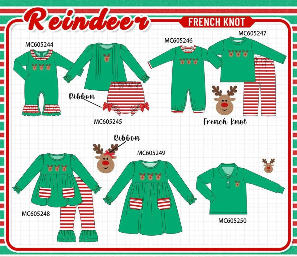 Green reindeer French knot eta Nov