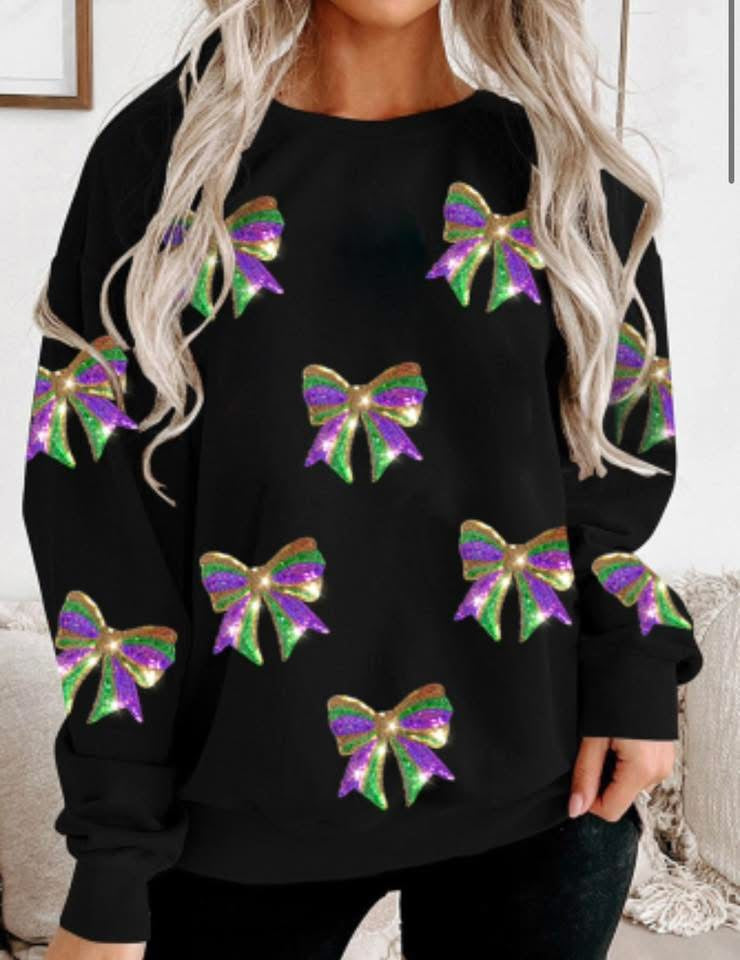 Long sleeve Mardi Gras bows