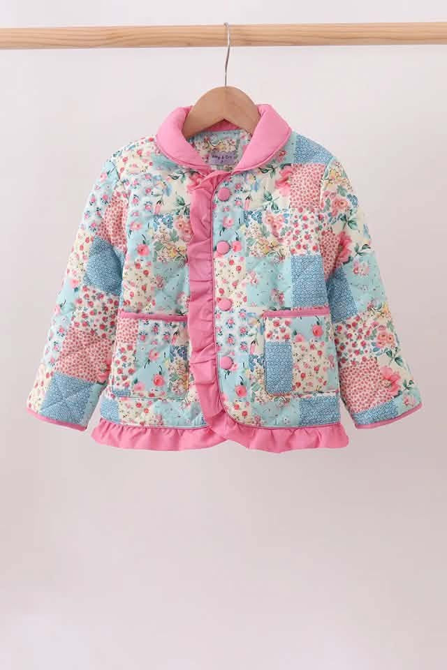 Pink and blue patchwork coat