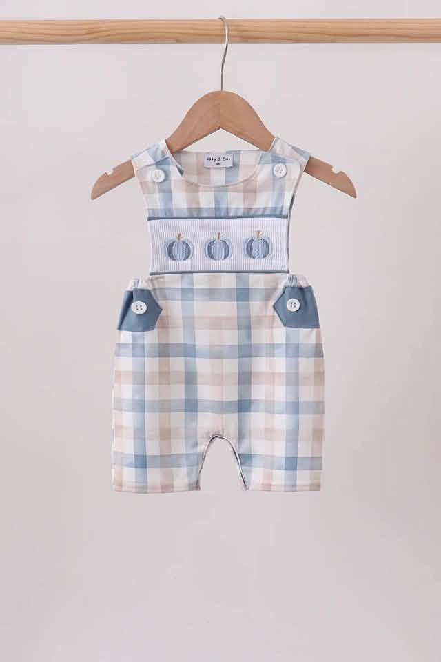 Blue gingham pumpkin romper