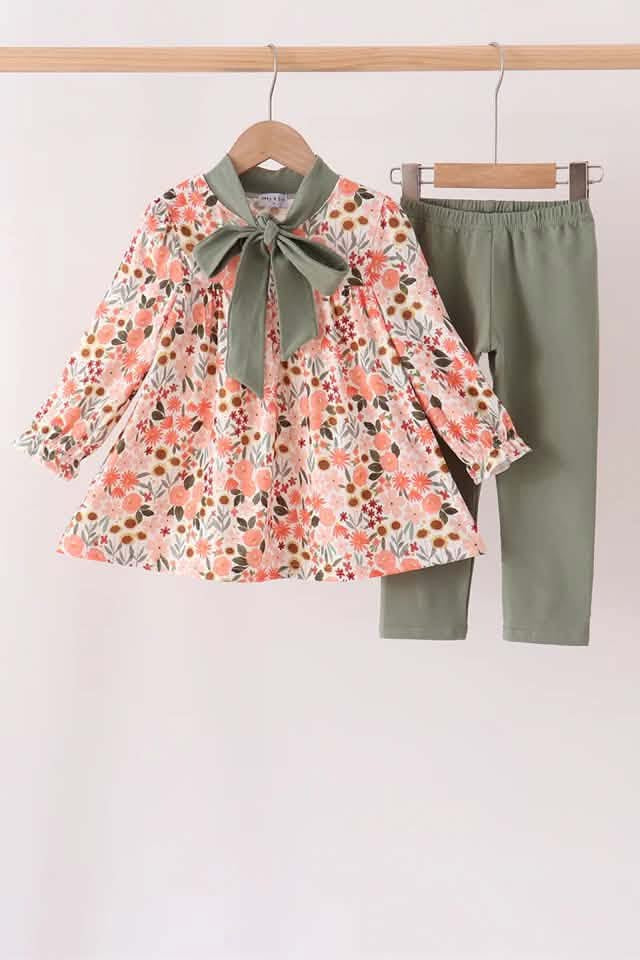 Green bow pant set