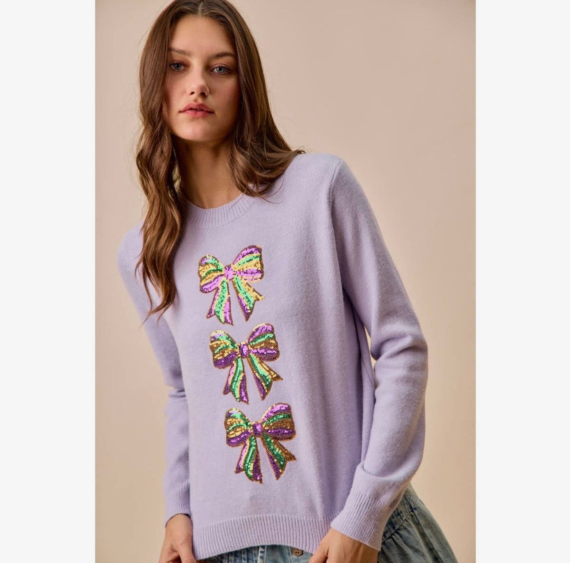Women’s Mardi bows lavender sweater eta Nov
