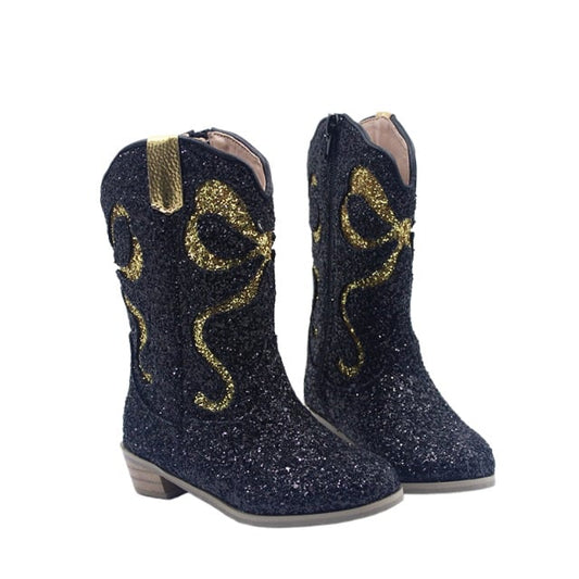 Adult black bow sequin boots