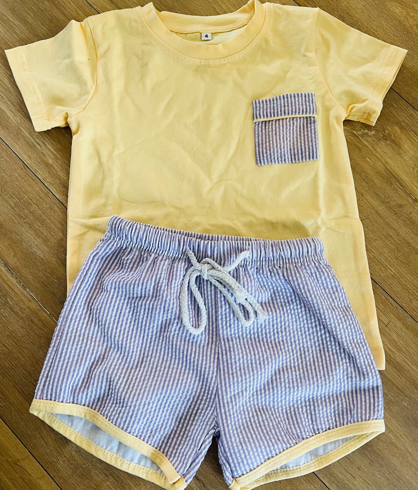 Purple + Gold Seersucker Boys Short Set