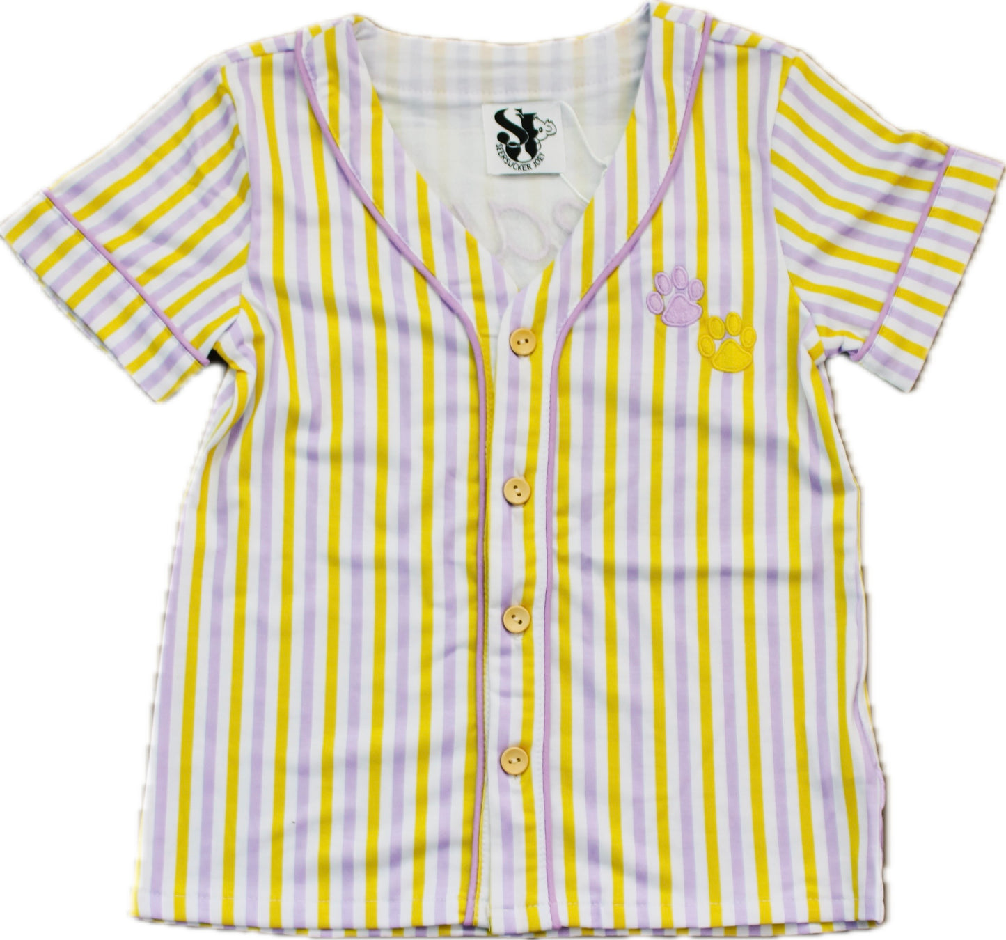 Yellow and purple paw print jersey