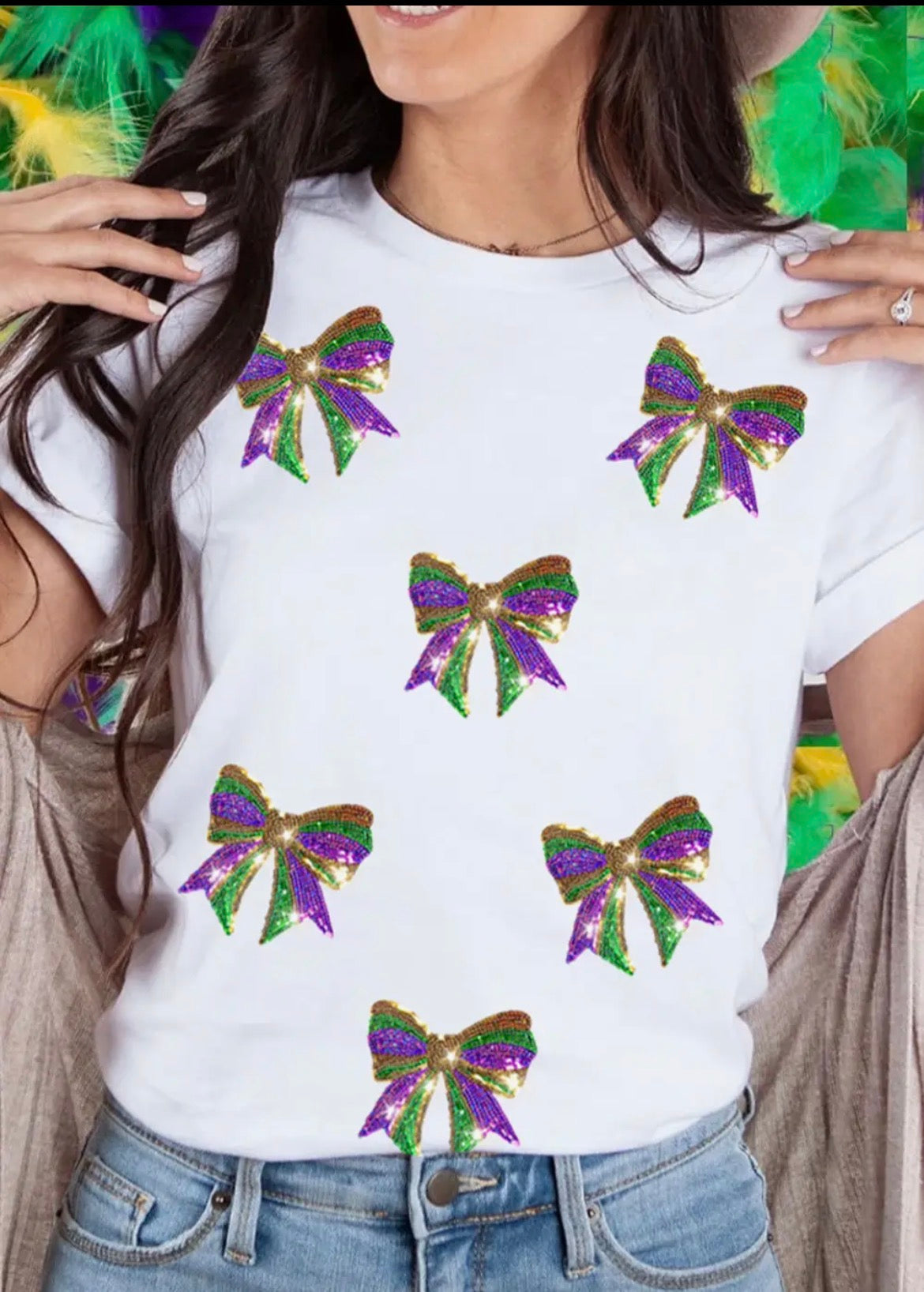 White Mardi Gras bows