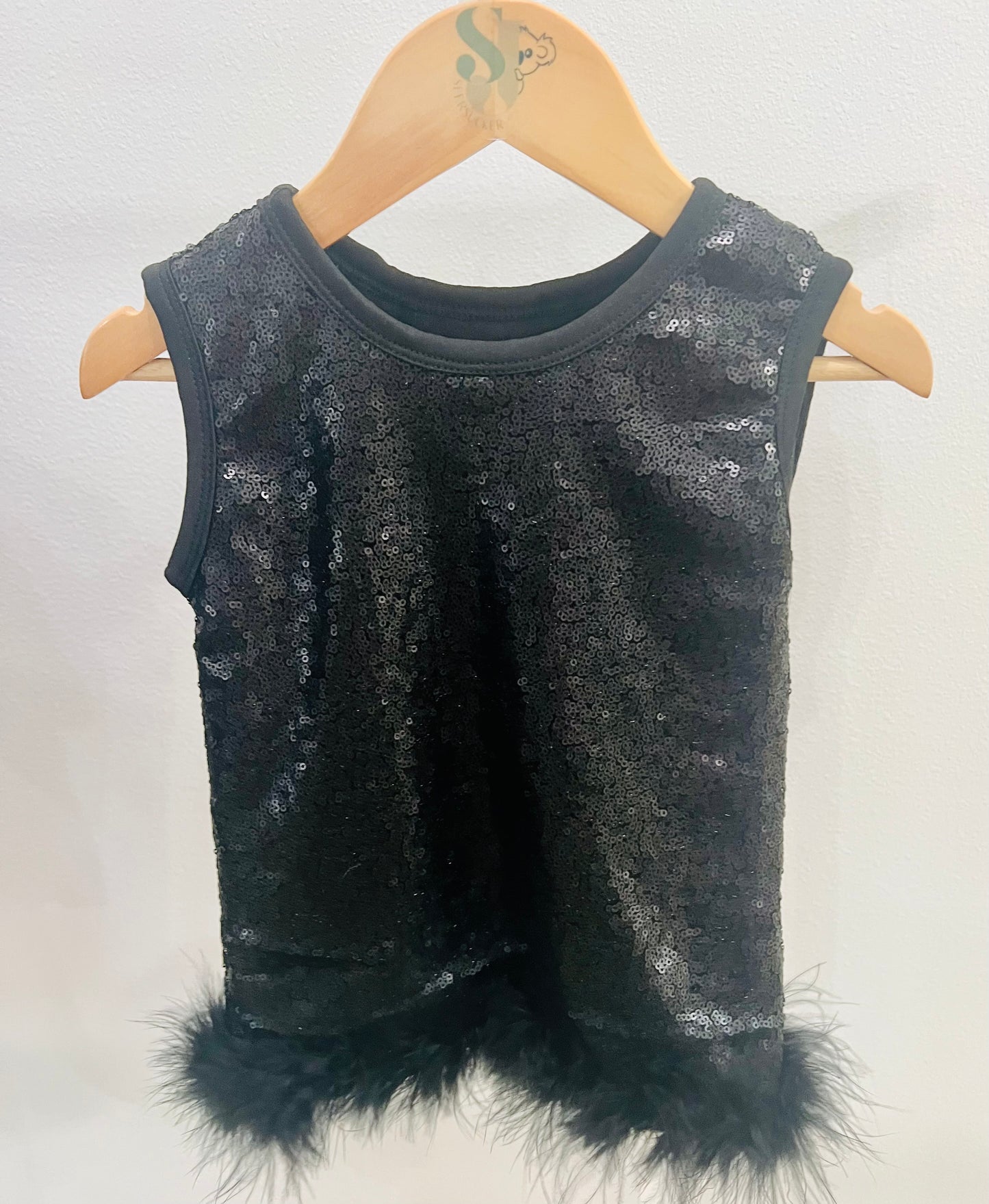 Black Sequin Feather Top