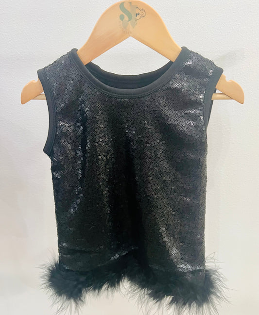 Black Sequin Feather Top