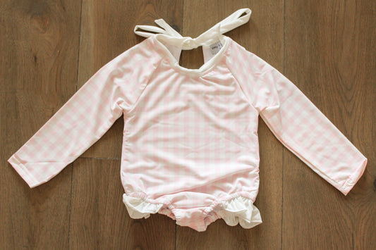 Pink gingham rashguard swim
