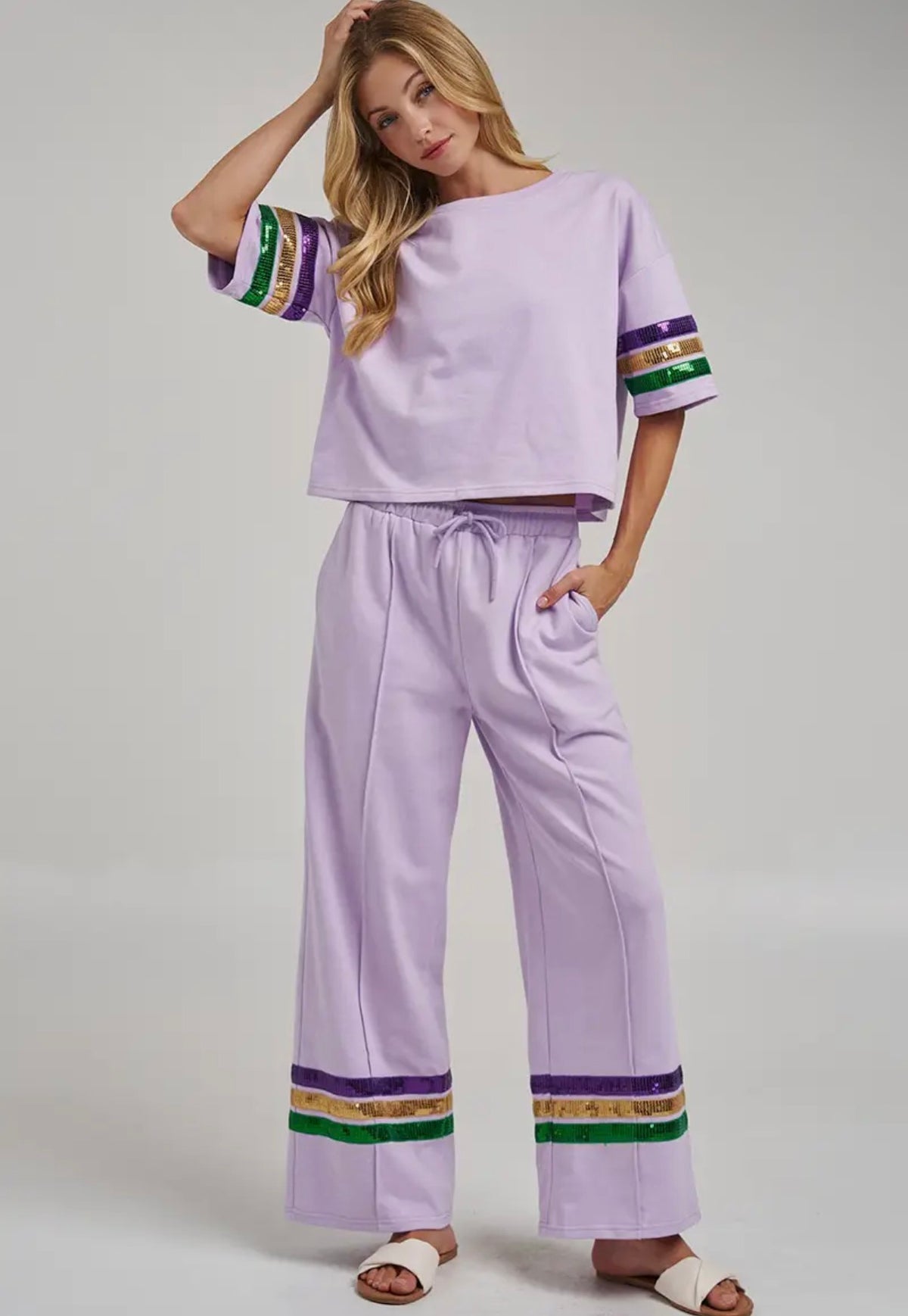 Sequin Mardi Gras pant set eta DEC