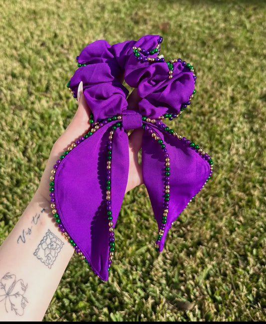 Purple Mardi Gras bead scrunchie