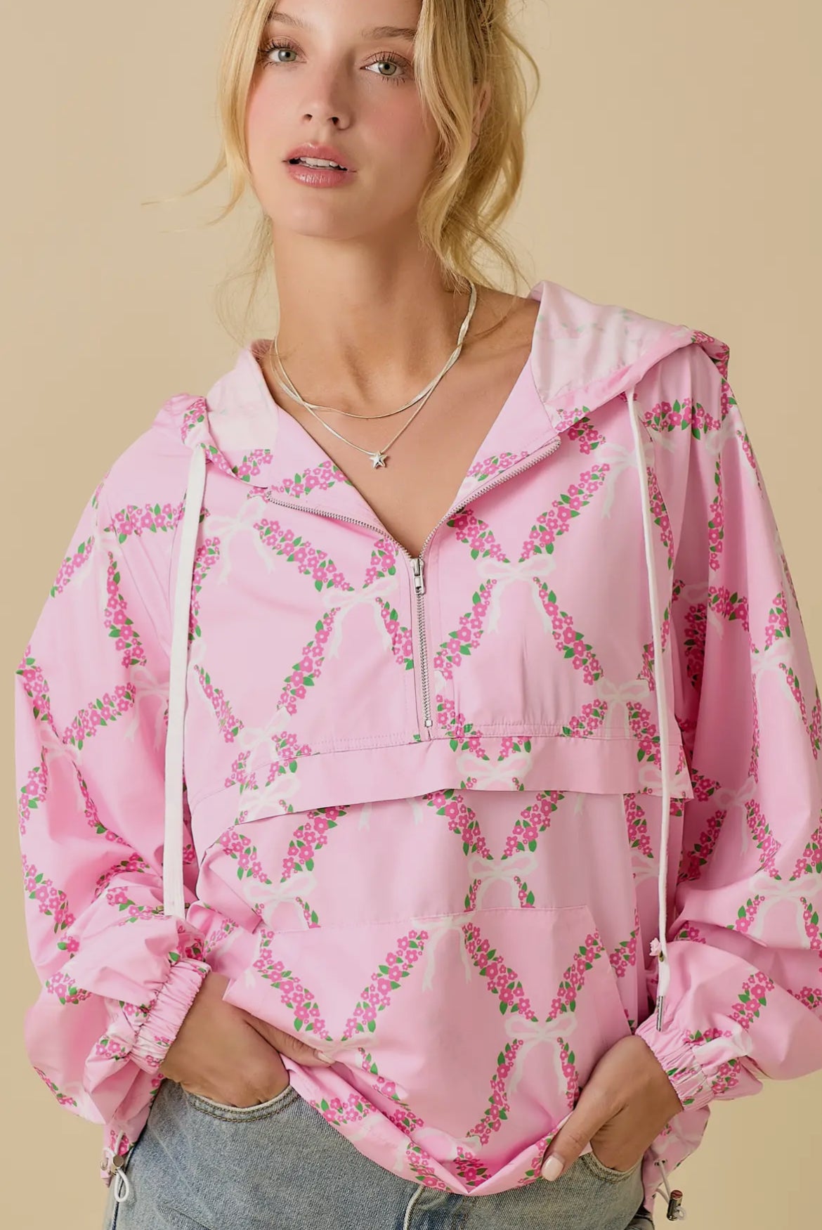 Coquette ribbon and floral windbreaker
