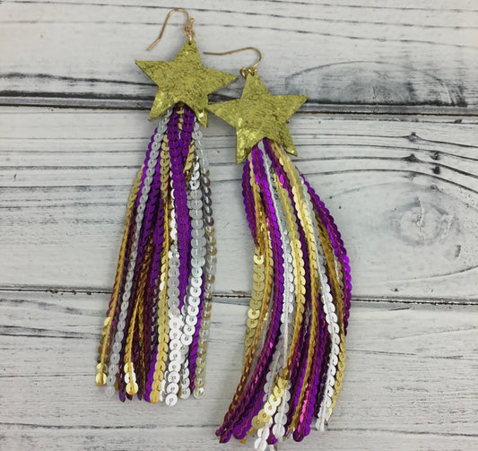 Purple & Gold Star Earrings