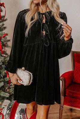 Velvet black bow tie dress