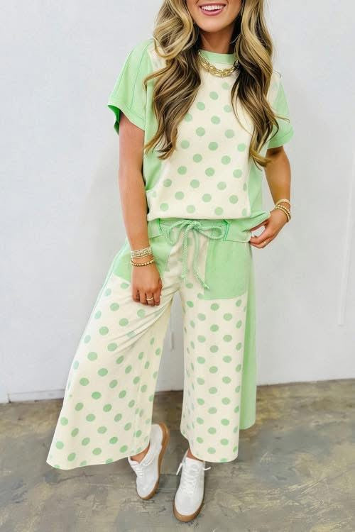 Green polka dot pant set eta august