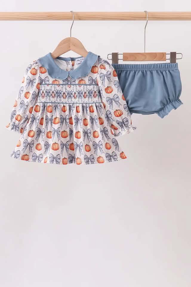 Blue pumpkins and bows bloomers