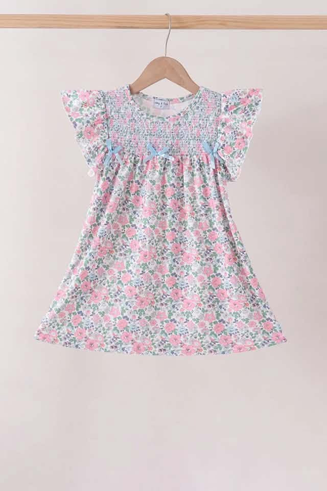 Pink and blue floral flutter dress