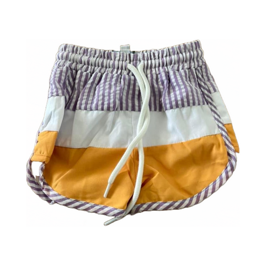 Purple and gold swim trunks