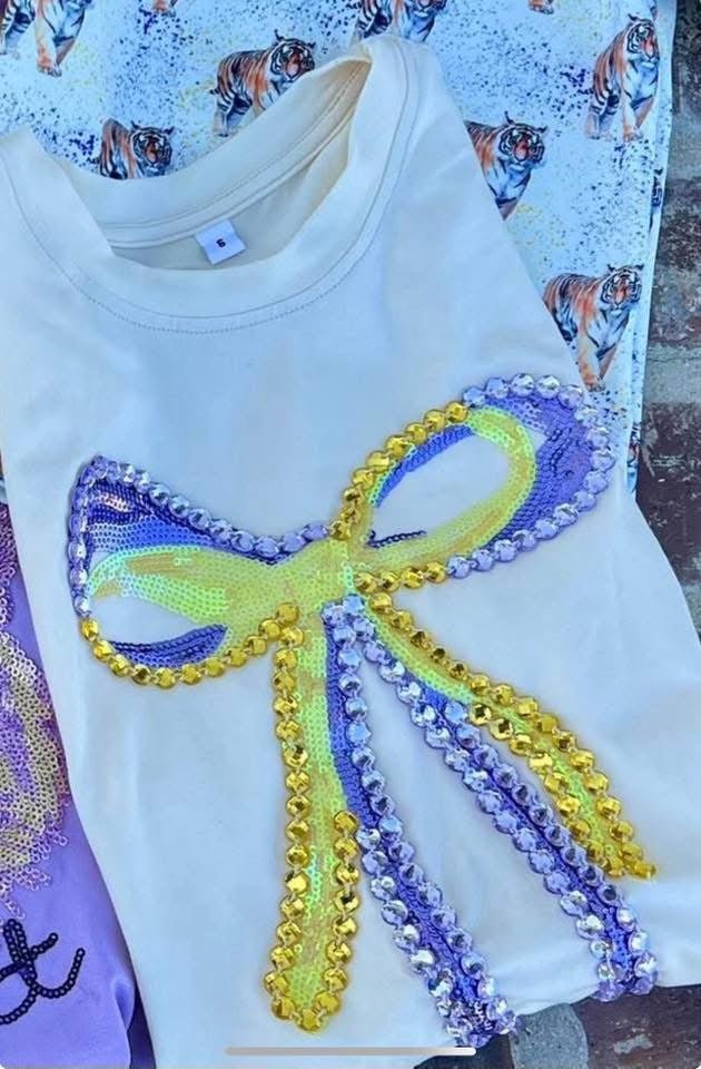 Preppy purple + gold bows