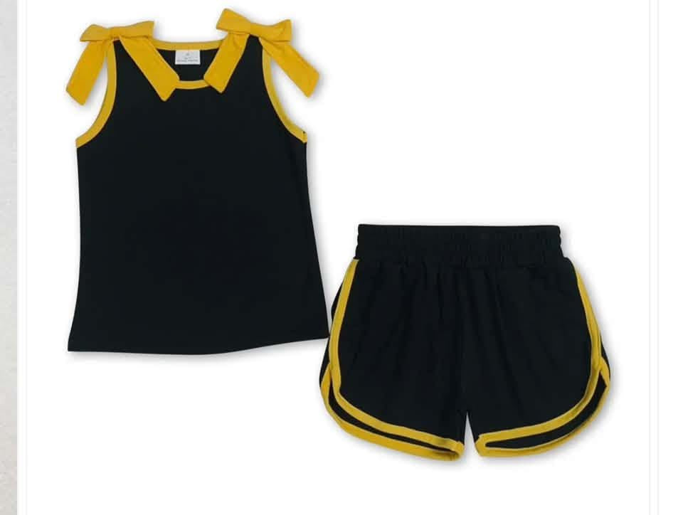 Black and gold bow short set