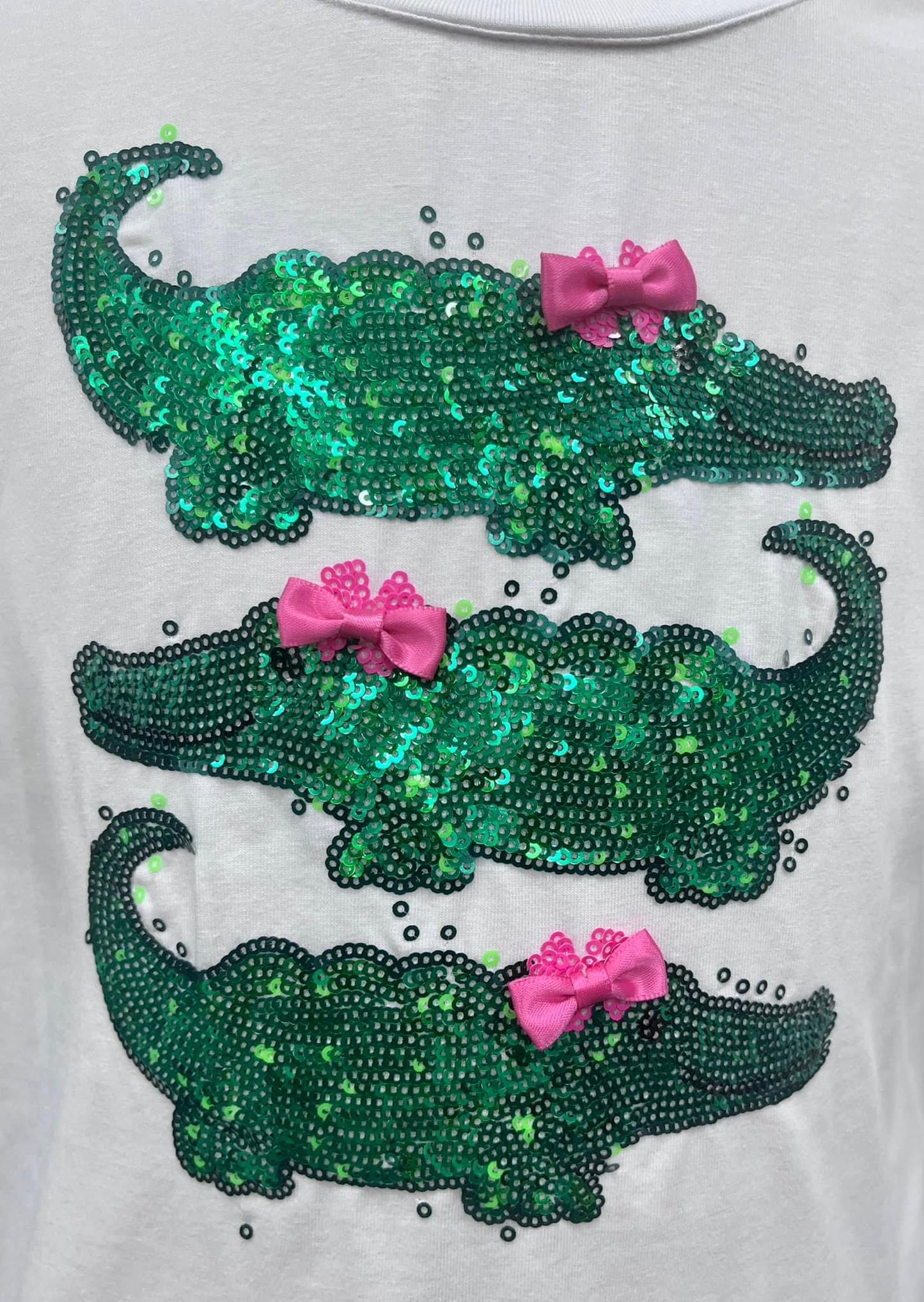 Preppy gator sequin flutter top