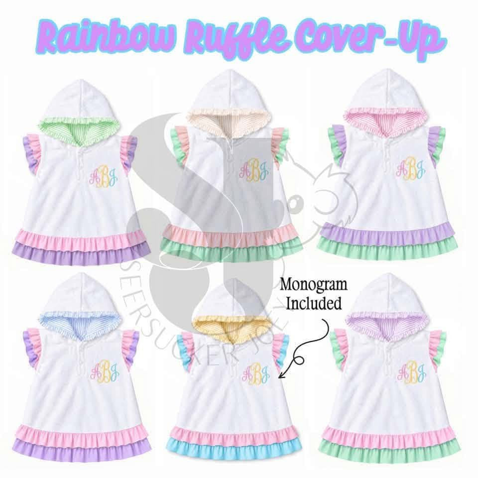 Rainbow ruffle cover up eta late Feb