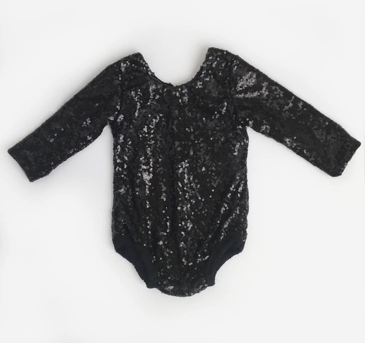 Black Sequin Long Sleeve Leotard